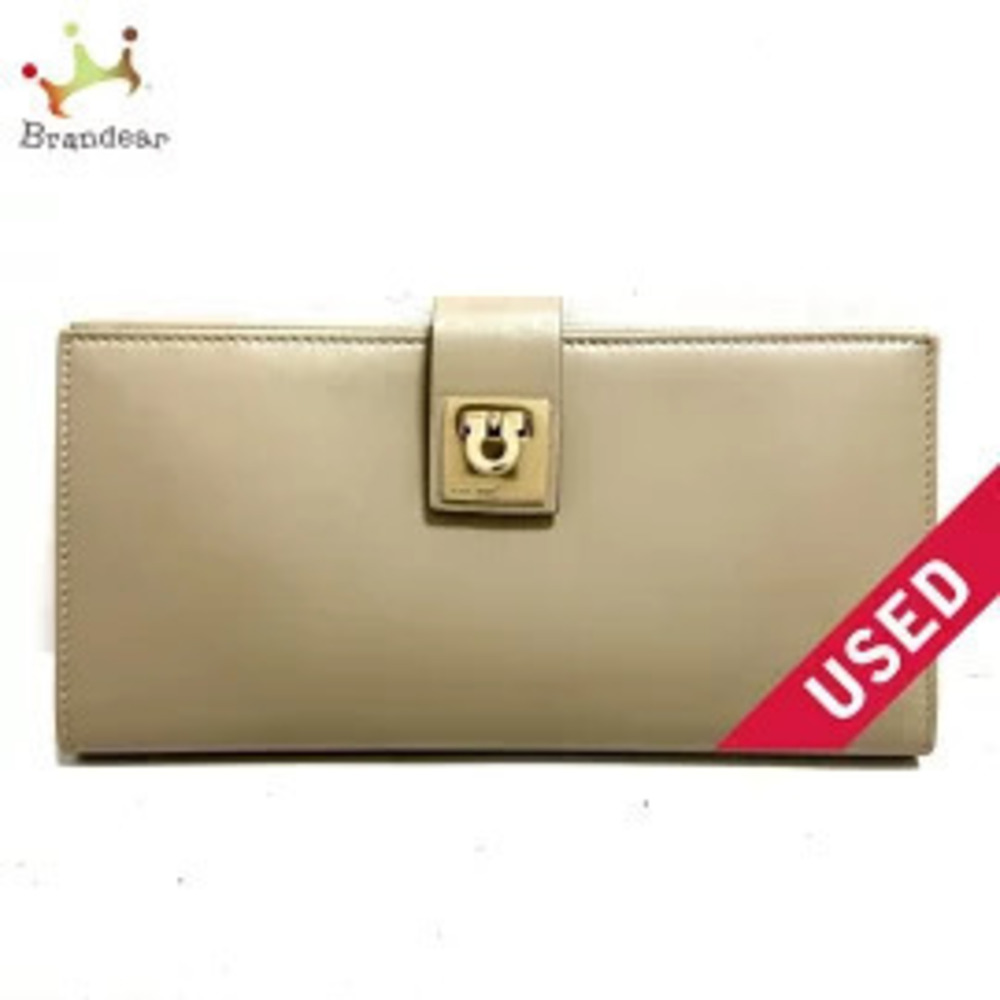 Salvatore Ferragamo Gancini Long Wallet Beige Cream x Gold Calf Leather